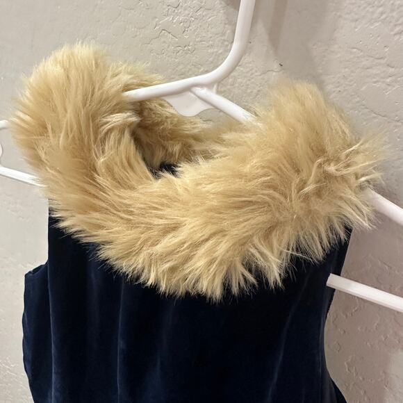 Janie and Jack Blue Velvet Faux Fur Collar Jumpsuit - Picture 2 of 9